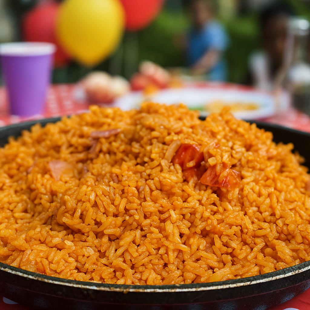 Party jollof rice in trays